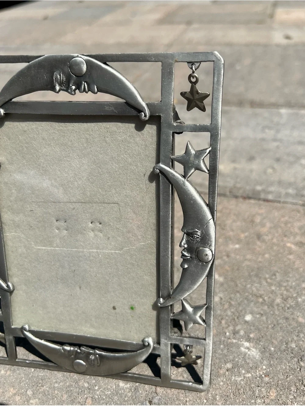 Vintage Pewter Celestial Picture Frame | Man in the Moon & Star Cutout Frame